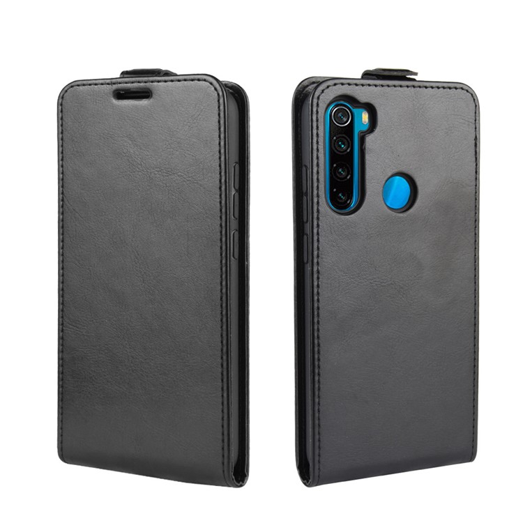 Crazy Horse Vertical Flip Leather Phone Basing Avec Support de Carte Pour Xiaomi Redmi Note 8 (2019/2021) - le Noir