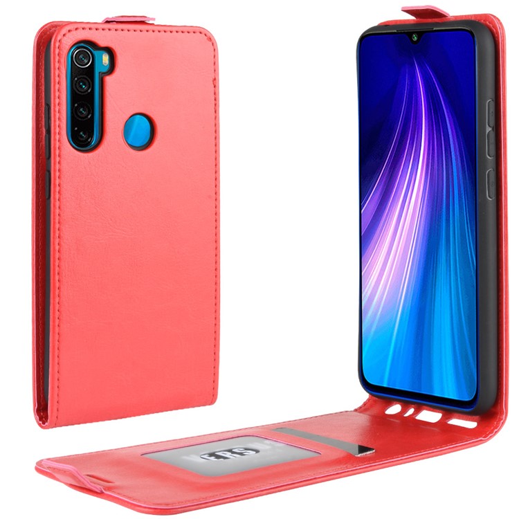 Crazy Horse Vertical Flip Leather Phone Casing with Card Holder for Xiaomi Redmi Note 8 - Red-1
