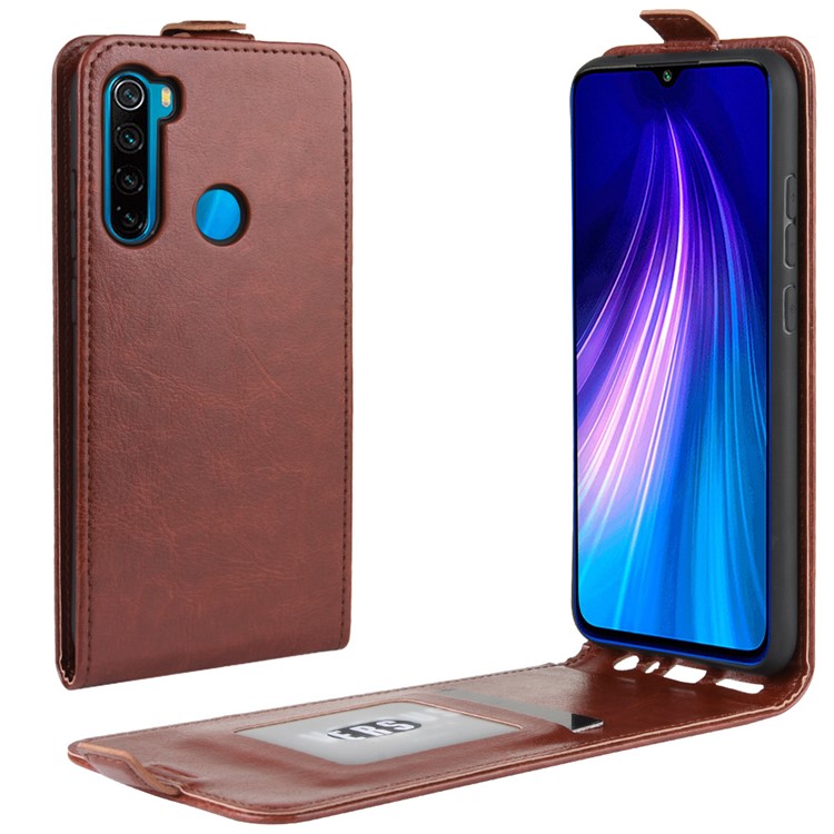 Crazy Horse Vertical Flip Leather Phone Casing with Card Holder for Xiaomi Redmi Note 8 - Brown-1
