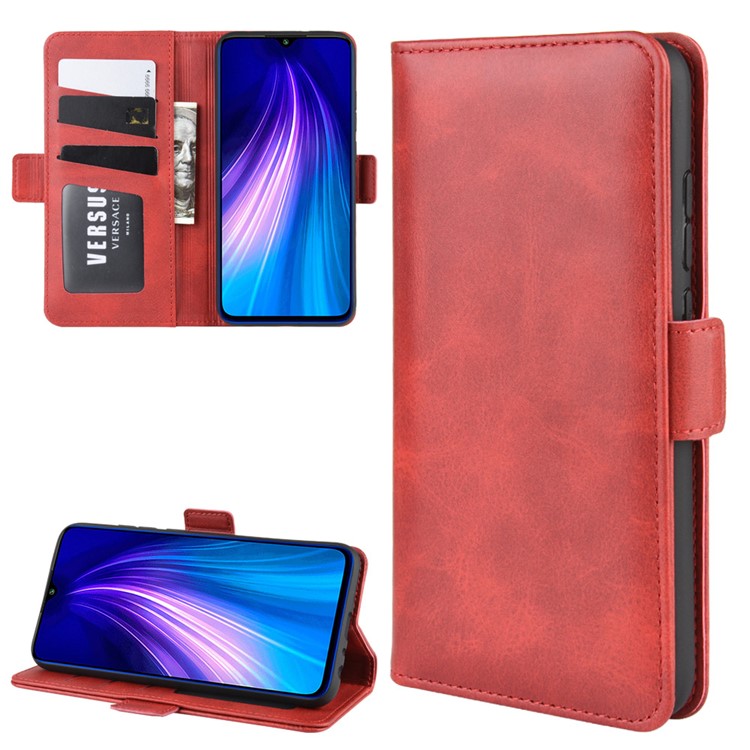 Magnet Adsorption Flip Leather Wallet Case for Xiaomi Redmi Note 8 - Red-1