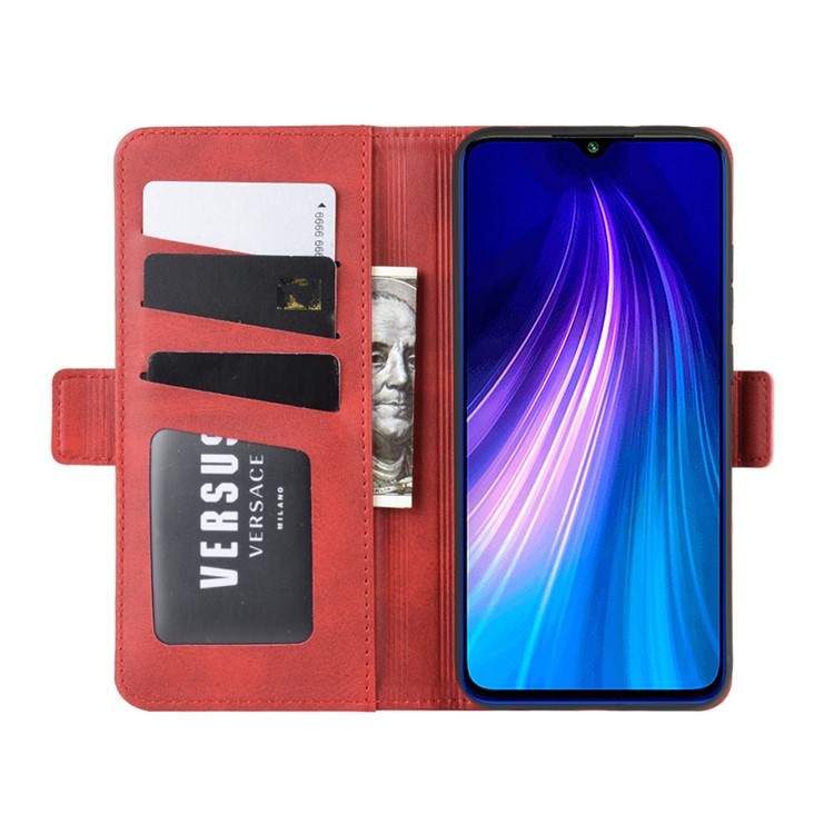 Magnet Adsorption Flip Leather Wallet Case for Xiaomi Redmi Note 8 - Red-4