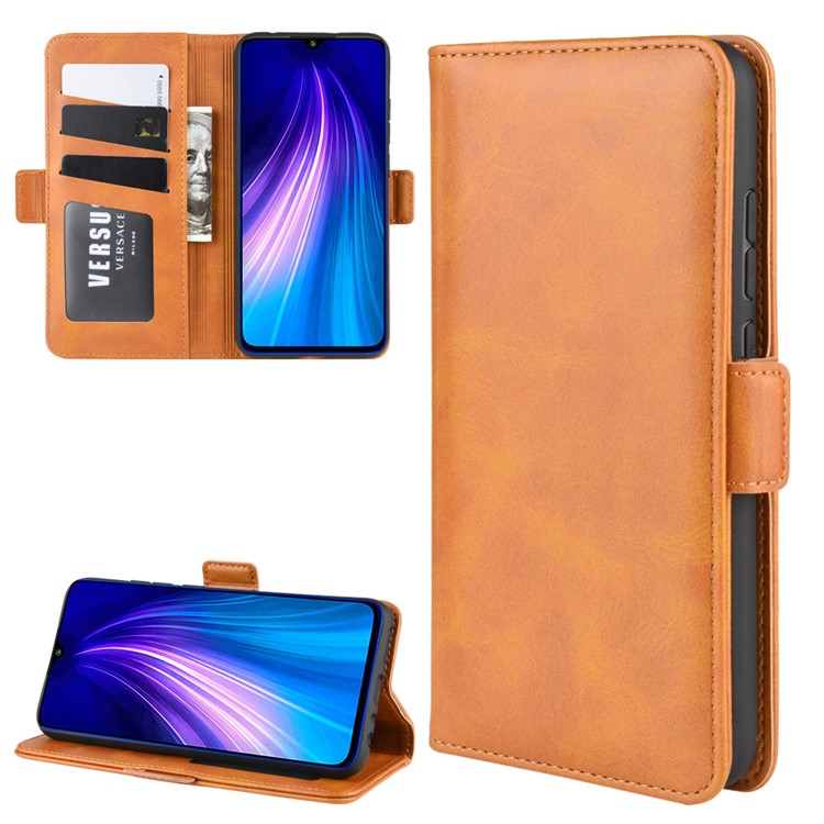 Magnet Adsorption Flip Leather Wallet Case for Xiaomi Redmi Note 8 - Brown-1