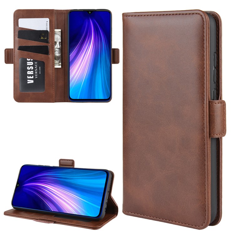 Magnet Adsorption Flip Leather Wallet Case for Xiaomi Redmi Note 8 - Coffee-1