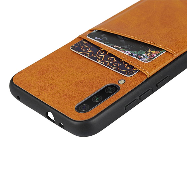 Stylish PU Leather Coated Hard PC Cell Phone Cover for Xiaomi Mi CC9e/Mi A3 - Brown-9