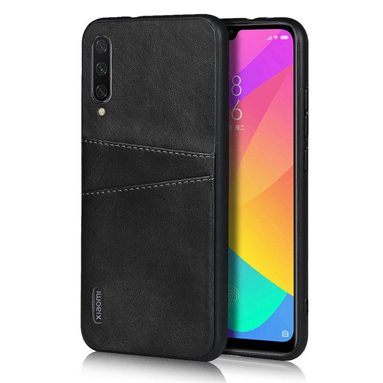 Stylish PU Leather Coated Hard PC Cell Phone Cover for Xiaomi Mi CC9e/Mi A3 - Black-1