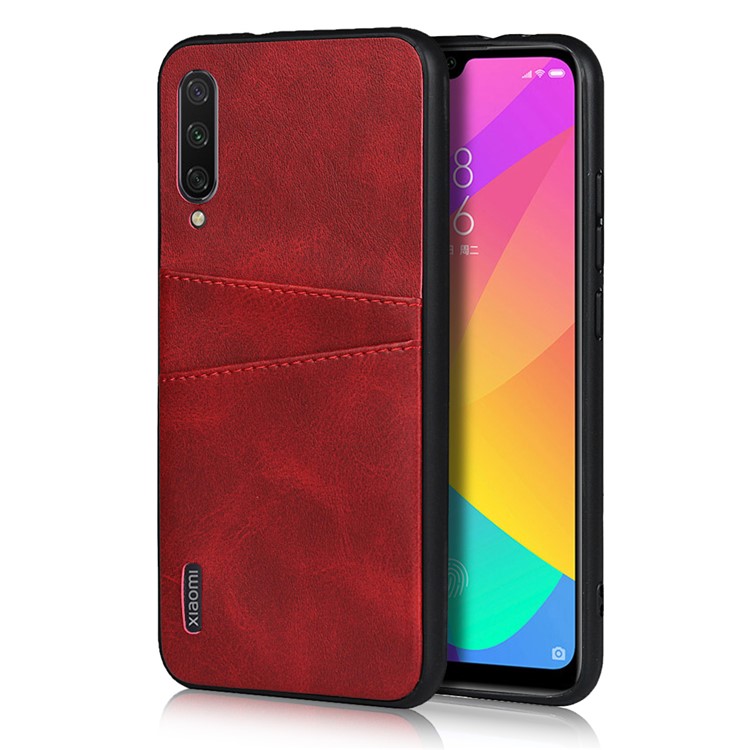 Stylish PU Leather Coated Hard PC Cell Phone Cover for Xiaomi Mi CC9e/Mi A3 - Red-1
