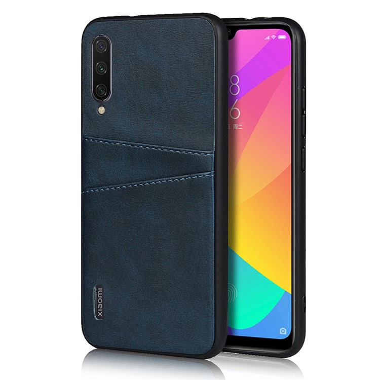 Stylish PU Leather Coated Hard PC Cell Phone Cover for Xiaomi Mi CC9e/Mi A3 - Blue-1