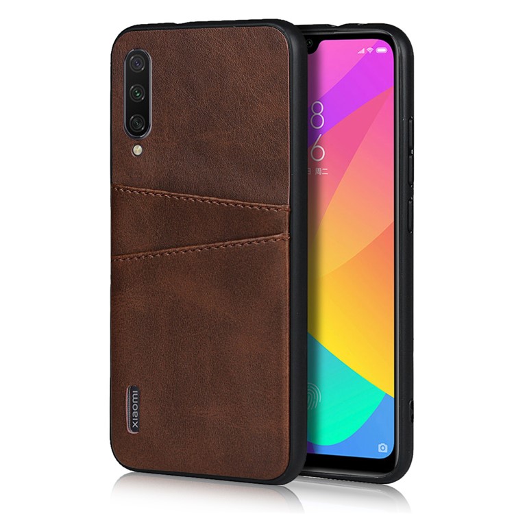 Élégant Couverture De Téléphone Cellulaire Dur PC Cuir Enduit PU Pour Xiaomi Mi Cc9e / Mi A3 - Café-1