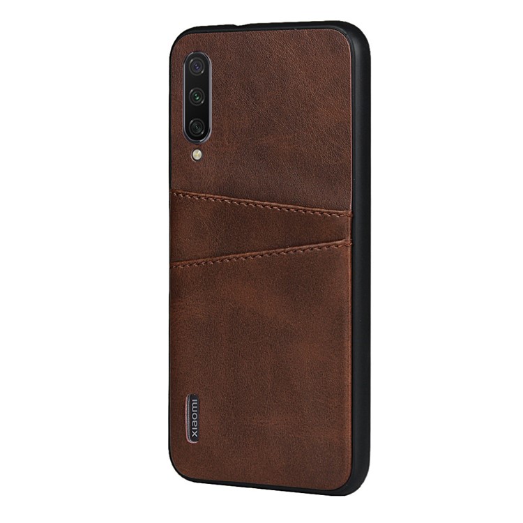 Élégant Couverture De Téléphone Cellulaire Dur PC Cuir Enduit PU Pour Xiaomi Mi Cc9e / Mi A3 - Café-3