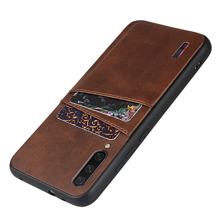 Élégant Couverture De Téléphone Cellulaire Dur PC Cuir Enduit PU Pour Xiaomi Mi Cc9e / Mi A3 - Café-4