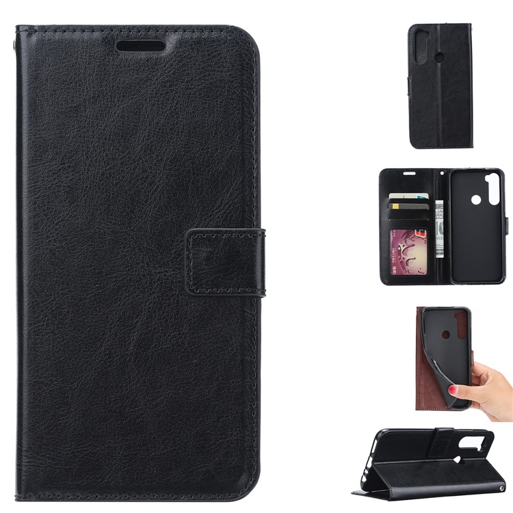 For Xiaomi Redmi Note 8 Crazy Horse Skin Wallet Stand Leather Cell Casing - Black-1