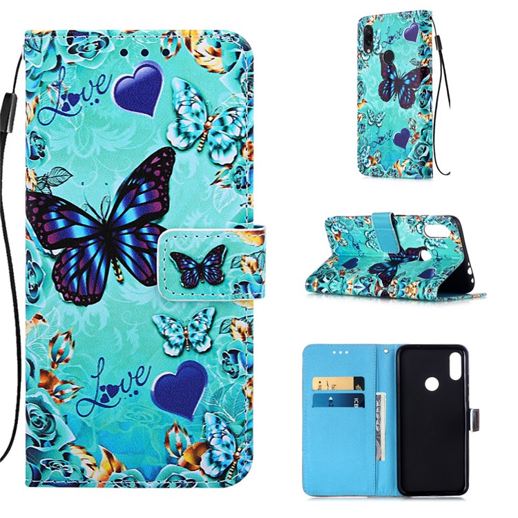 Impresión de Patrones PU Billetera de Cuero Case Protector Para Xiaomi Redmi Note 7 / Redmi Note 7 Pro (India) / Redmi Nota 7s - Mariposa