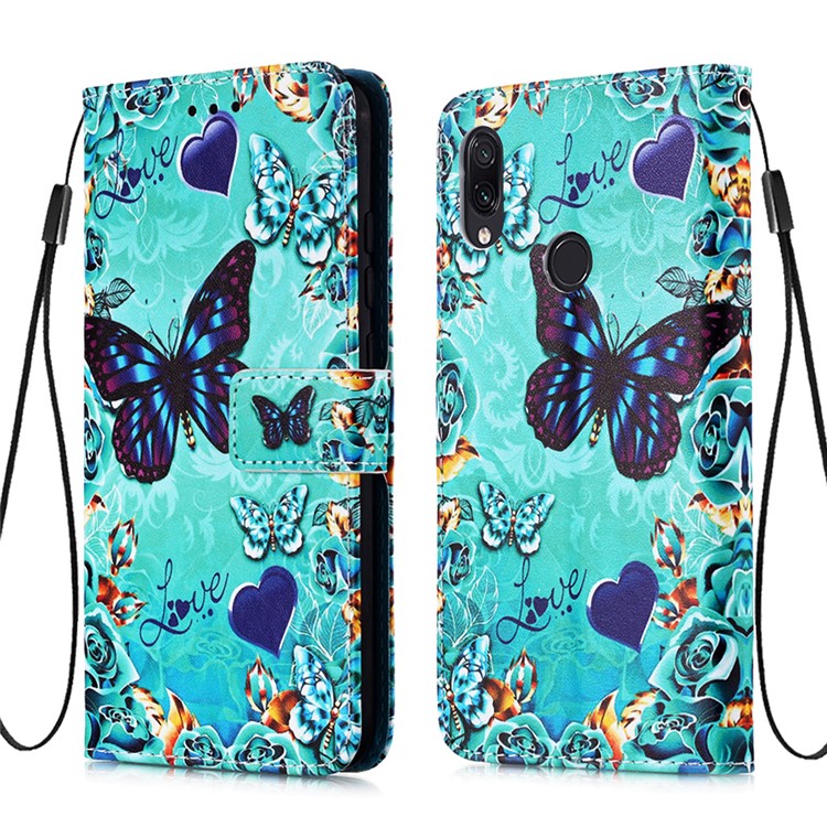Pattern Printing PU Leather Wallet Protective Case for Xiaomi Redmi Note 7 / Redmi Note 7 Pro (India) / Redmi Note 7S - Butterfly-3