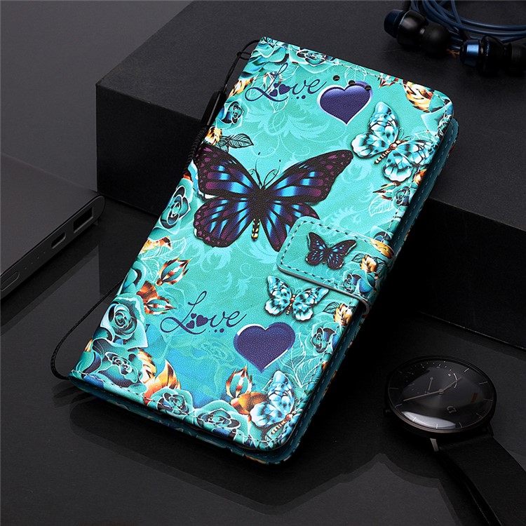 Impresión de Patrones PU Billetera de Cuero Case Protector Para Xiaomi Redmi Note 7 / Redmi Note 7 Pro (India) / Redmi Nota 7s - Mariposa