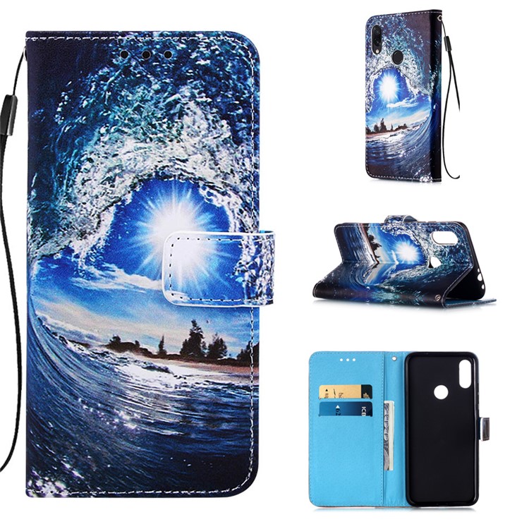 Pattern Printing PU Leather Wallet Protective Case for Xiaomi Redmi Note 7 / Redmi Note 7 Pro (India) - Sea Wave-1