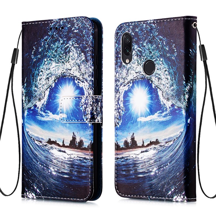 Pattern Printing PU Leather Wallet Protective Case for Xiaomi Redmi Note 7 / Redmi Note 7 Pro (India) - Sea Wave-3