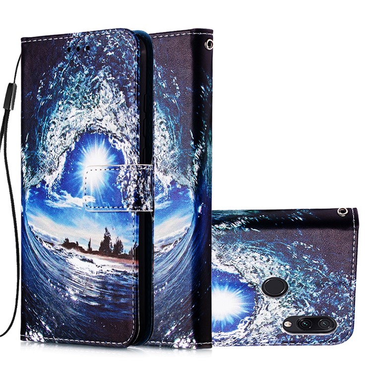 Pattern Printing PU Leather Wallet Protective Case for Xiaomi Redmi Note 7 / Redmi Note 7 Pro (India) - Sea Wave-4