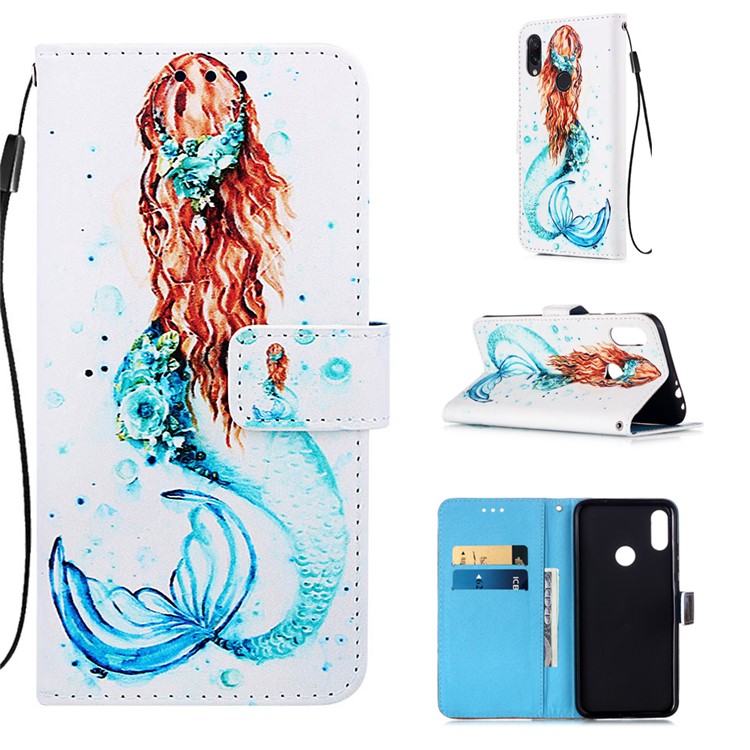 Pattern Printing PU Leather Wallet Protective Case for Xiaomi Redmi Note 7 / Redmi Note 7 Pro (India) / Redmi Note 7S - Mermaid-1
