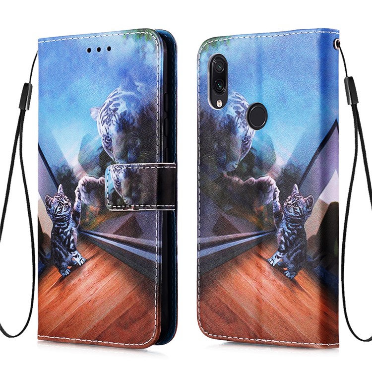 Pattern Printing PU Leather Wallet Protective Case for Xiaomi Redmi Note 7 / Redmi Note 7 Pro (India) / Redmi Note 7S - Cat and Tiger-3