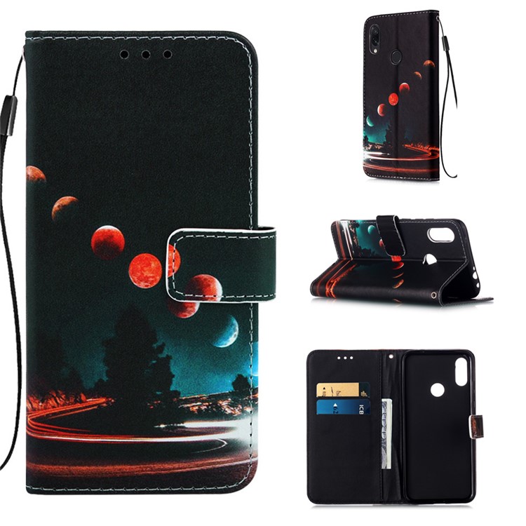 Pattern Printing PU Leather Wallet Protective Case for Xiaomi Redmi Note 7 / Redmi Note 7 Pro (India) / Redmi Note 7S - Planets-1