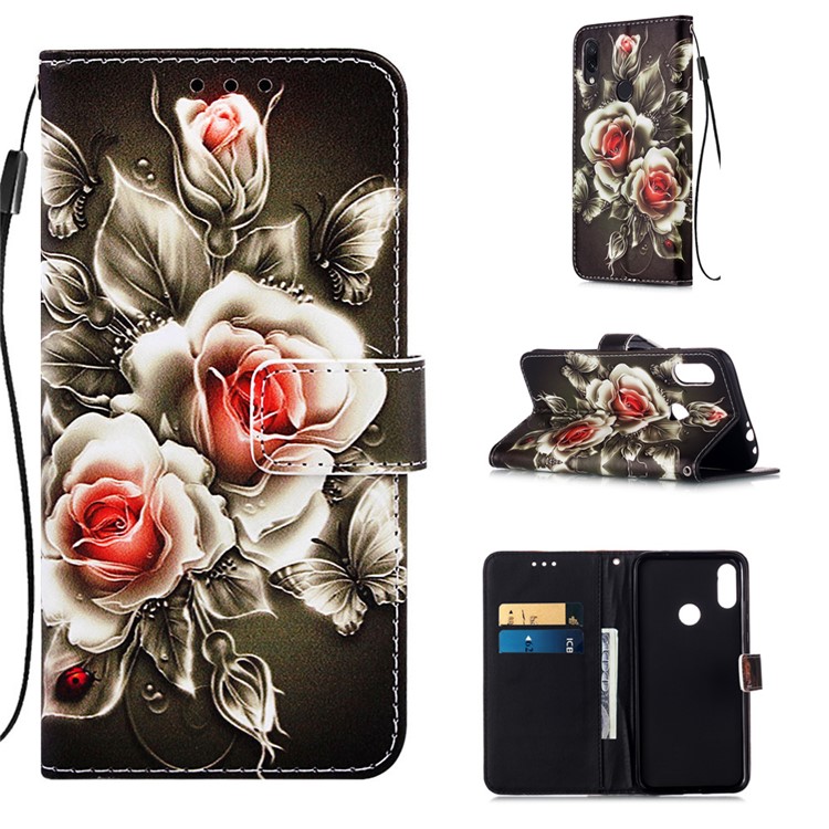 Pattern Printing PU Leather Wallet Protective Case for Xiaomi Redmi Note 7 / Redmi Note 7 Pro (India) / Redmi Note 7S - Flowers-1