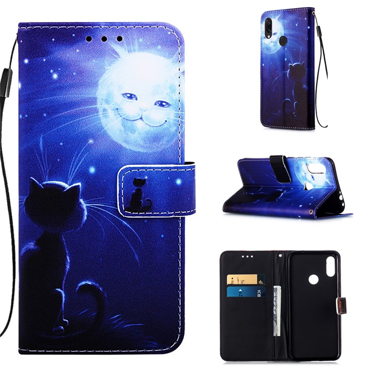 Pattern Printing PU Leather Wallet Protective Case for Xiaomi Redmi Note 7 / Redmi Note 7 Pro (India) / Redmi Note 7S - Luminous Cat Face-1