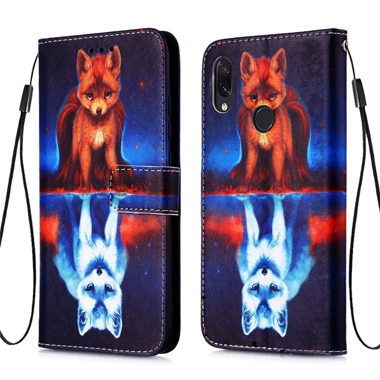 Pattern Printing PU Leather Wallet Protective Case for Xiaomi Redmi Note 7 / Redmi Note 7 Pro (India) / Redmi Note 7S - Fox-3