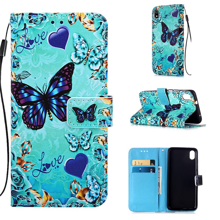 Printing PU Leather Wallet Case for Xiaomi Redmi 7A - Butterfly and Heart-1