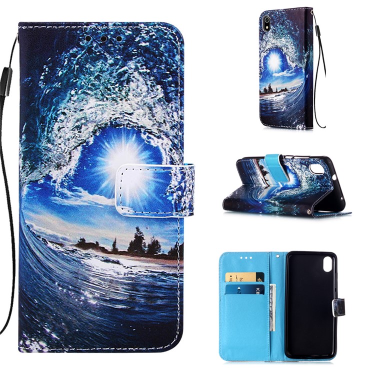 Printing PU Leather Wallet Case for Xiaomi Redmi 7A - Sea Wave-1
