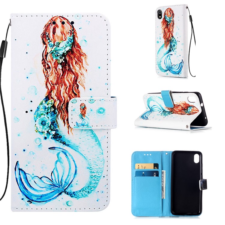Printing PU Leather Wallet Case for Xiaomi Redmi 7A - Mermaid-1