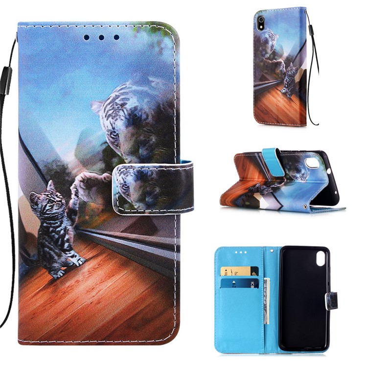 Printing PU Leather Wallet Case for Xiaomi Redmi 7A - Cat and Tiger Reflection-1