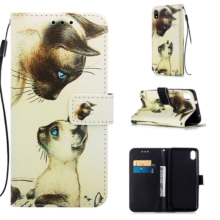 Printing PU Leather Wallet Case for Xiaomi Redmi 7A - Cat with Blue Eyes-1