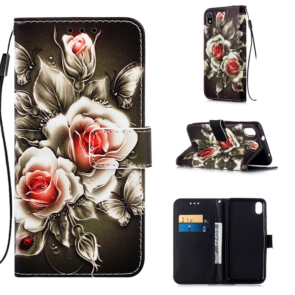 Printing PU Leather Wallet Case for Xiaomi Redmi 7A - Flower-1