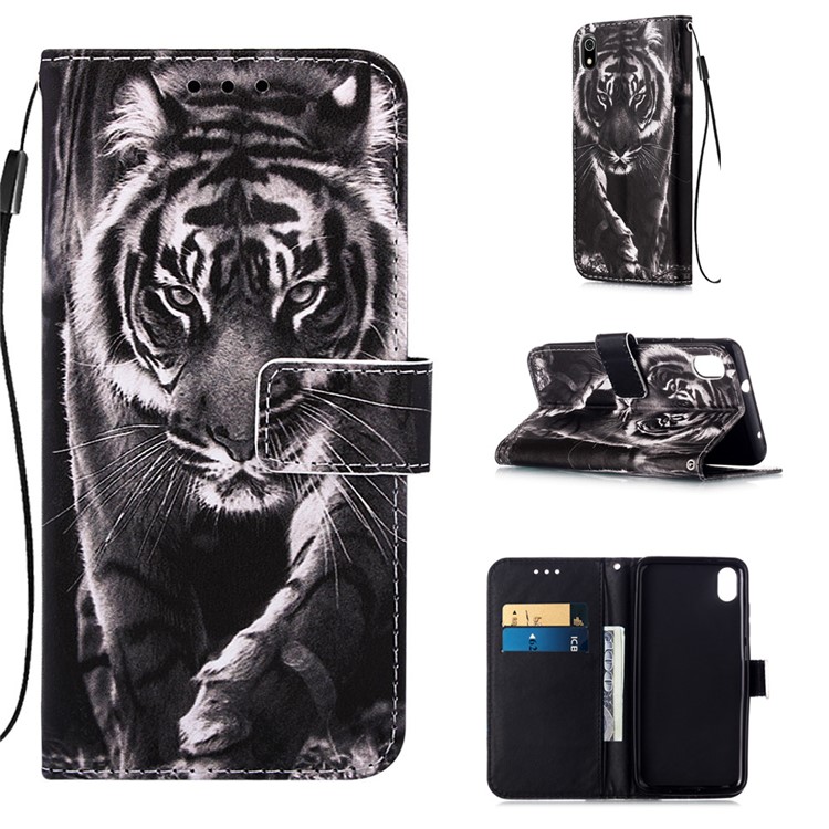 Printing PU Leather Wallet Case for Xiaomi Redmi 7A - Tiger-1