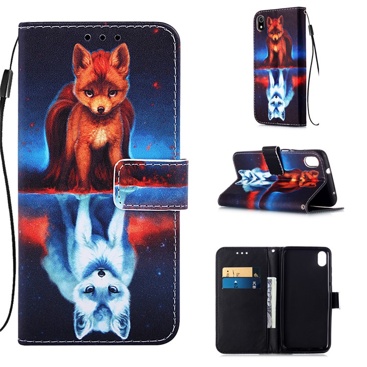 Printing PU Leather Wallet Case for Xiaomi Redmi 7A - Fox-1
