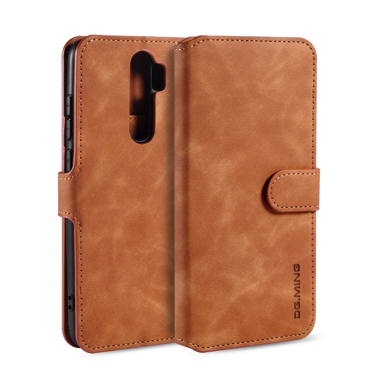 DG.MING Retro Style Wallet Leather Stand Case for Xiaomi Redmi Note 8 Pro - Brown