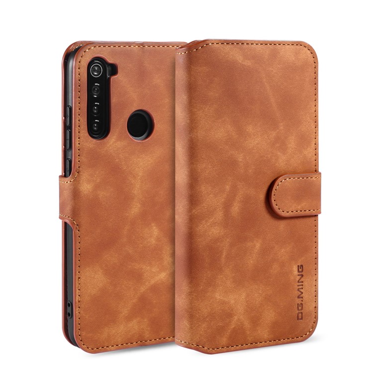 DG.MING Retro Style Wallet Leather Stand Case for Xiaomi Redmi Note 8 - Brown