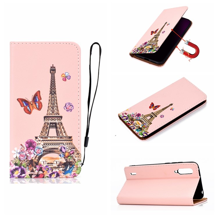 Pattern Printing Leather Stand Case with Card Slots for Xiaomi Mi CC9e / Mi A3 - Eiffel Tower-1