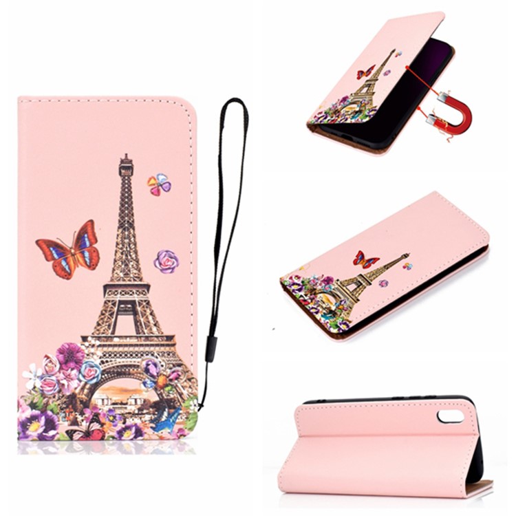 Pattern Printing PU Leather Stand Case with Card Slots for Xiaomi Redmi 7A - Eiffel Tower-1