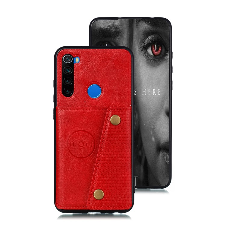Rivet Decor PU Leather + TPU Phone Case with Card Slots and Built-in Magnetic Holder Metal Sheet for Xiaomi Redmi Note 8 - Red-2