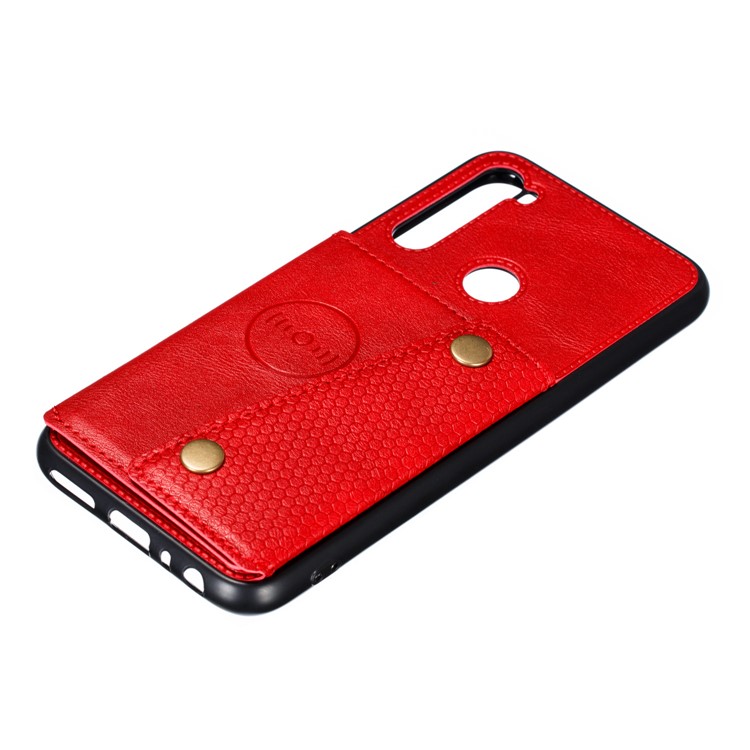 Rivet Decor PU Leather + TPU Phone Case with Card Slots and Built-in Magnetic Holder Metal Sheet for Xiaomi Redmi Note 8 - Red-4