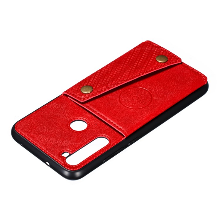 Rivet Decor PU Leather + TPU Phone Case with Card Slots and Built-in Magnetic Holder Metal Sheet for Xiaomi Redmi Note 8 - Red-5