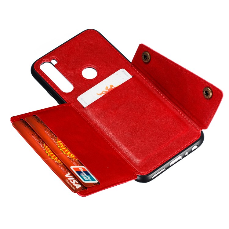 Rivet Decor PU Leather + TPU Phone Case with Card Slots and Built-in Magnetic Holder Metal Sheet for Xiaomi Redmi Note 8 - Red-6