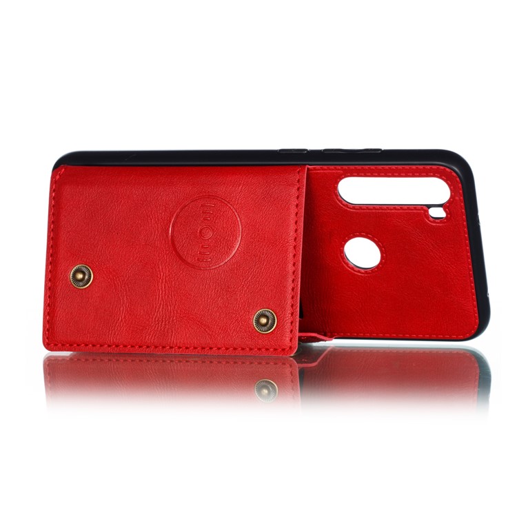 Rivet Decor PU Leather + TPU Phone Case with Card Slots and Built-in Magnetic Holder Metal Sheet for Xiaomi Redmi Note 8 - Red-7