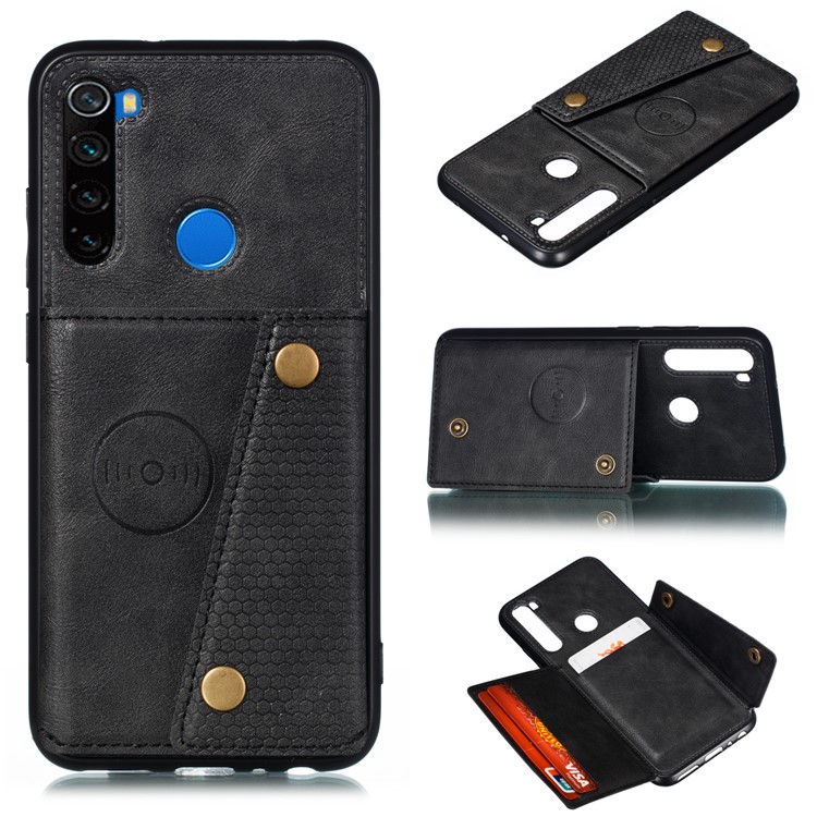 Rivet Decor PU Leather + TPU Phone Case with Card Slots and Built-in Magnetic Holder Metal Sheet for Xiaomi Redmi Note 8 - Black-1