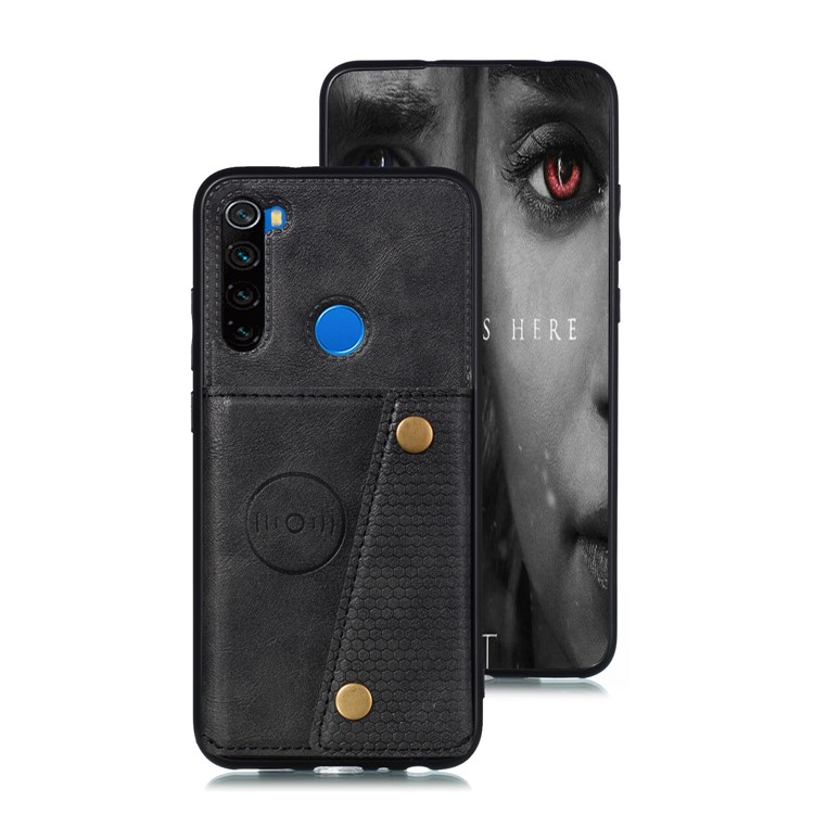 Rivet Decor PU Leather + TPU Phone Case with Card Slots and Built-in Magnetic Holder Metal Sheet for Xiaomi Redmi Note 8 - Black-2