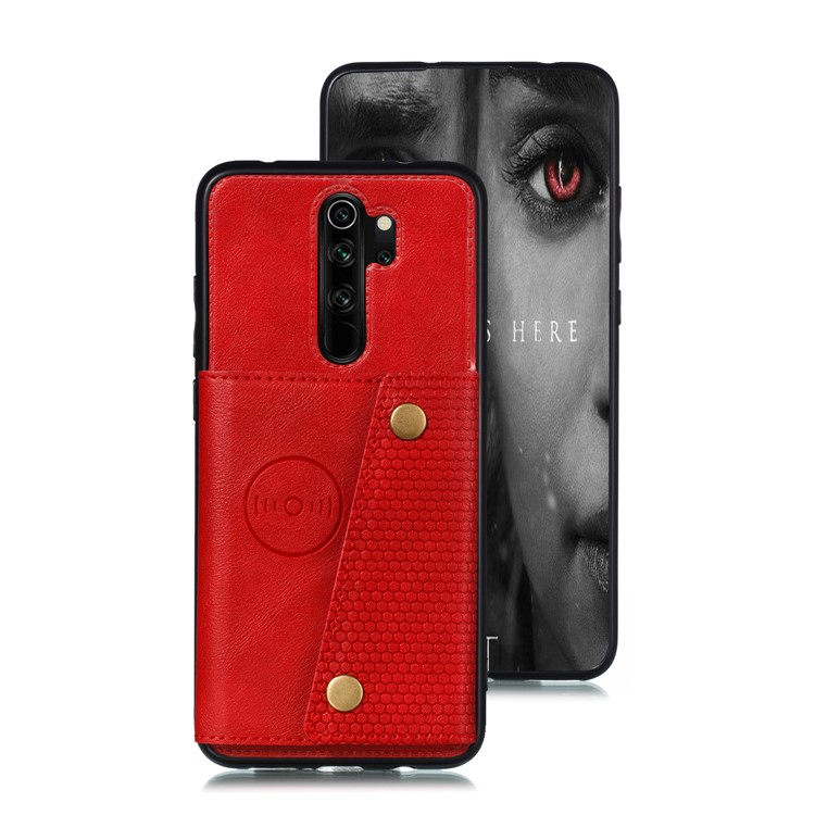 PU Leather + TPU Phone Case with Card Slots and Built-in Magnetic Holder Metal Sheet for Xiaomi Redmi Note 8 Pro - Red-2