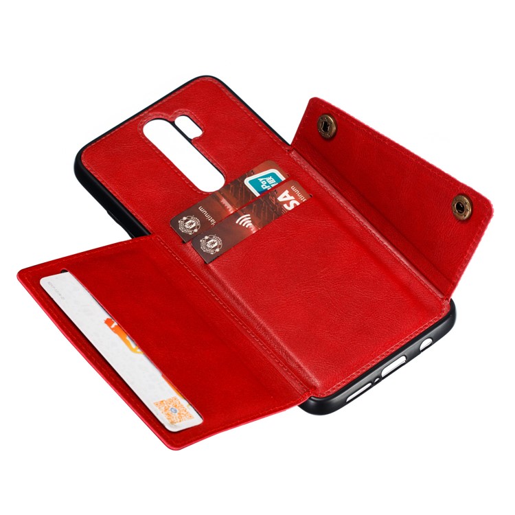 PU Leather + TPU Phone Case with Card Slots and Built-in Magnetic Holder Metal Sheet for Xiaomi Redmi Note 8 Pro - Red-6