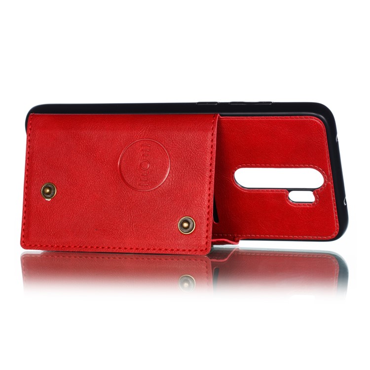PU Leather + TPU Phone Case with Card Slots and Built-in Magnetic Holder Metal Sheet for Xiaomi Redmi Note 8 Pro - Red-7