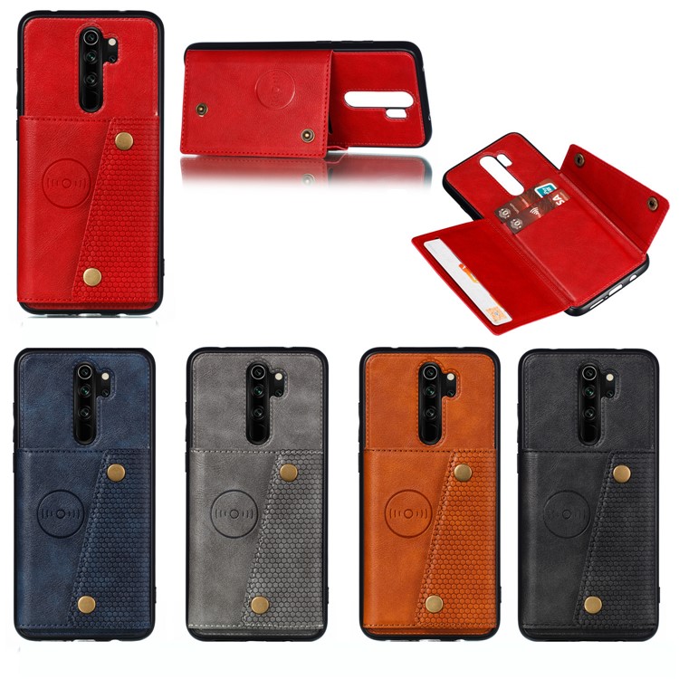PU Leather + TPU Phone Case with Card Slots and Built-in Magnetic Holder Metal Sheet for Xiaomi Redmi Note 8 Pro - Red-9